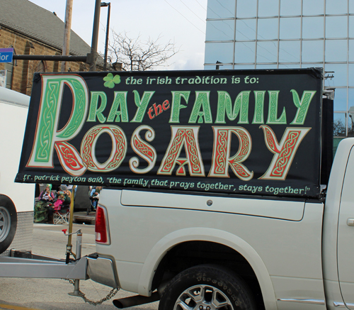Pray the family rosary sign at 2019 Cleveland St. Patrick's Day Parade